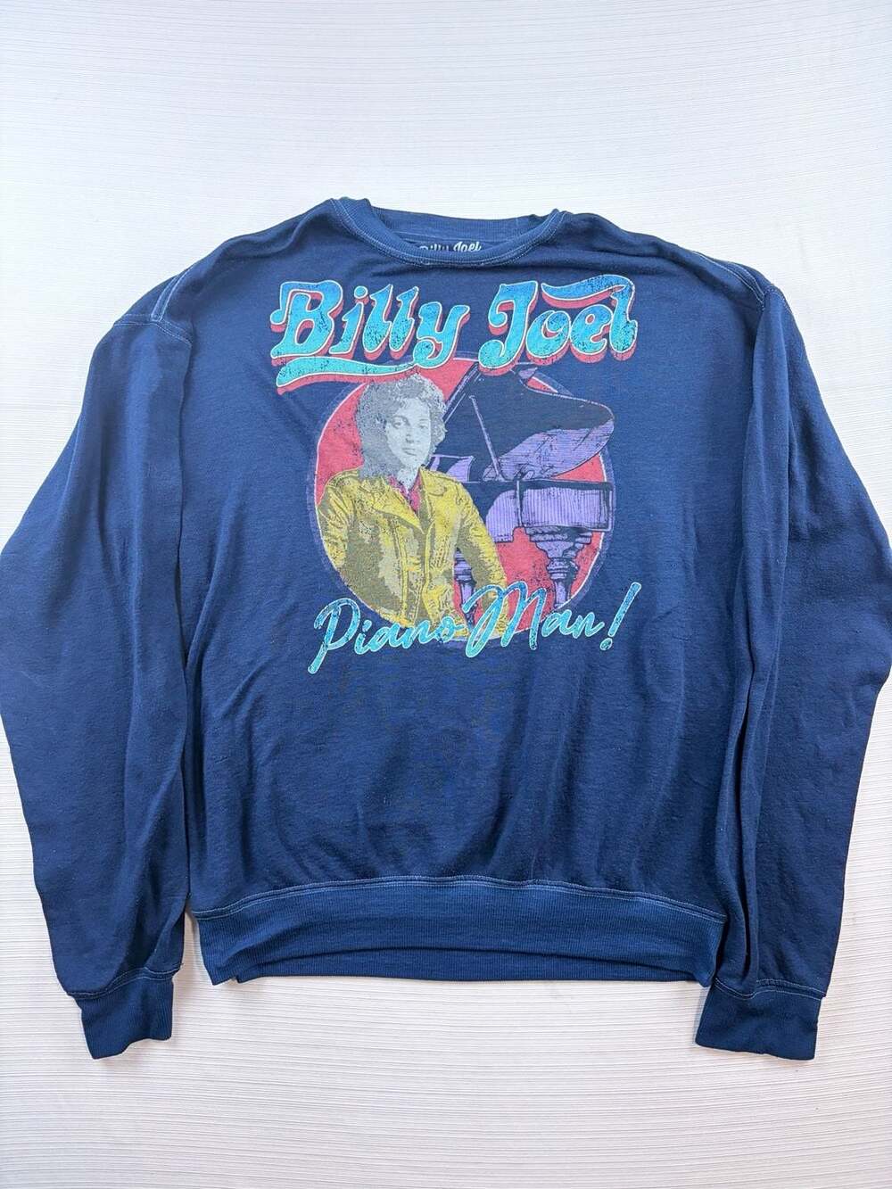 Billy Joel Piano Man Graphic Sweatshirt Size S Blue Cotton Blend